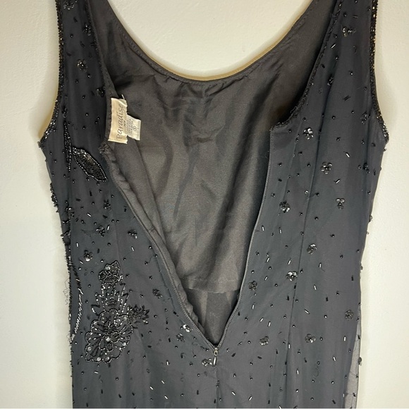 Vtg Paradise Beaded Silk Maxi Dress Sleeveless Black Split Side Sz S Embroidered - Picture 15 of 16